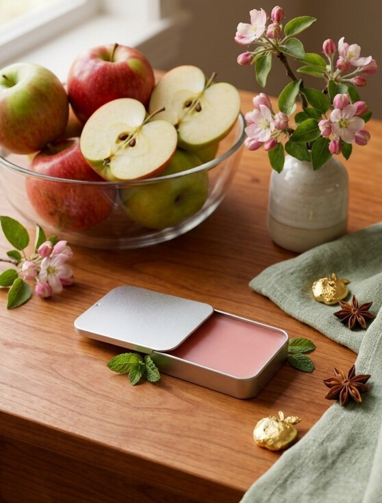 Hand Crafted Other - Tinted Apple Lip Balm in Silver Tin - Soft Pink